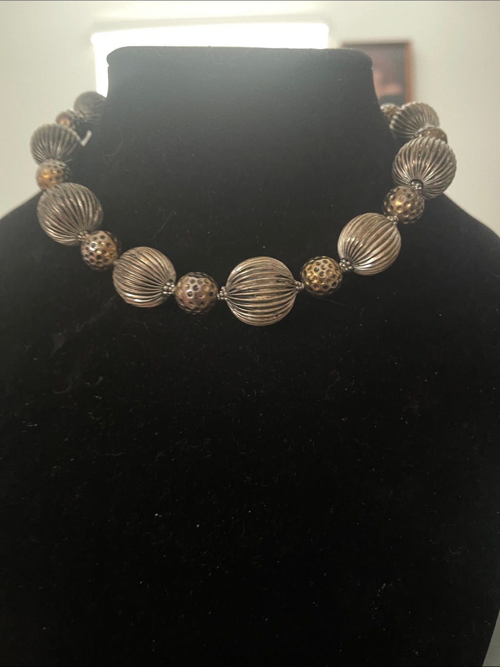 Statement Silver-Tone Ribbed Bead Necklace - Women